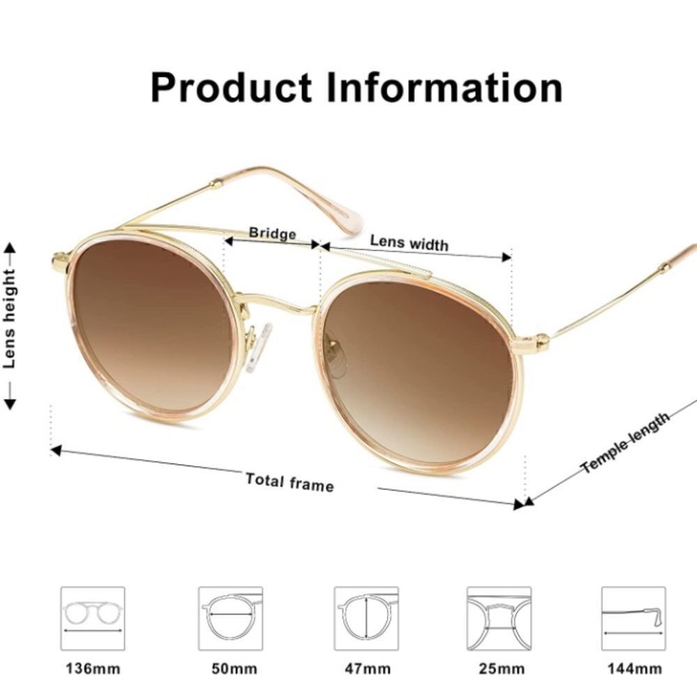 Round Retro Double Bridge Sunglasses - Picture 3 of 4